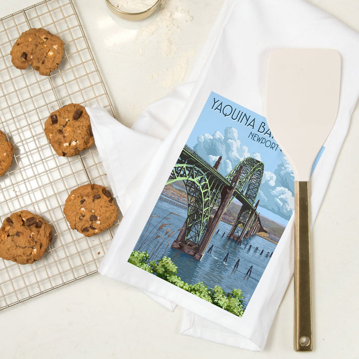 Newport, Oregon, Yaquina Bay Bridge, Illustration, Organic Cotton Kitchen Tea Towels Kitchen Lantern Press 
