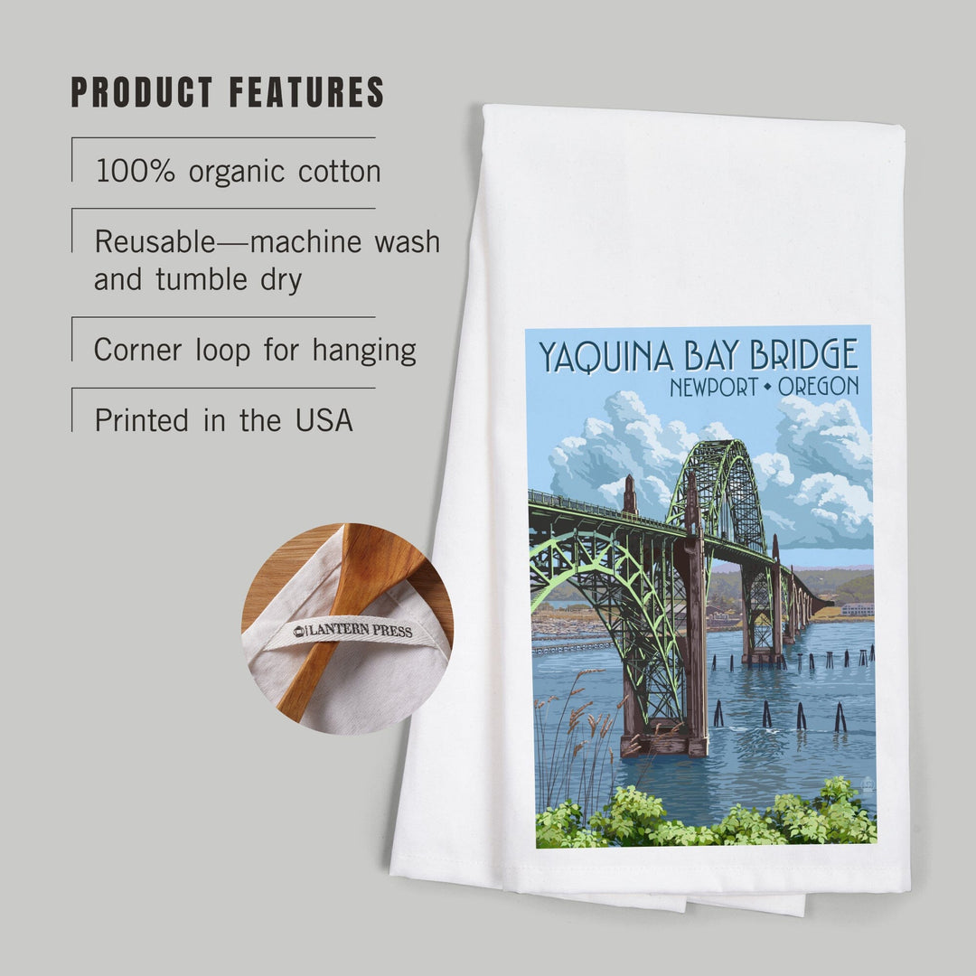 Newport, Oregon, Yaquina Bay Bridge, Illustration, Organic Cotton Kitchen Tea Towels Kitchen Lantern Press 
