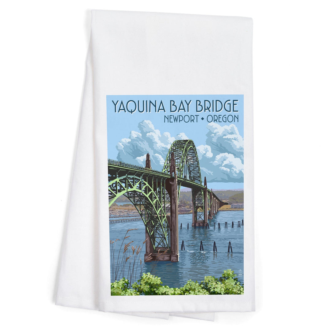Newport, Oregon, Yaquina Bay Bridge, Illustration, Organic Cotton Kitchen Tea Towels Kitchen Lantern Press 