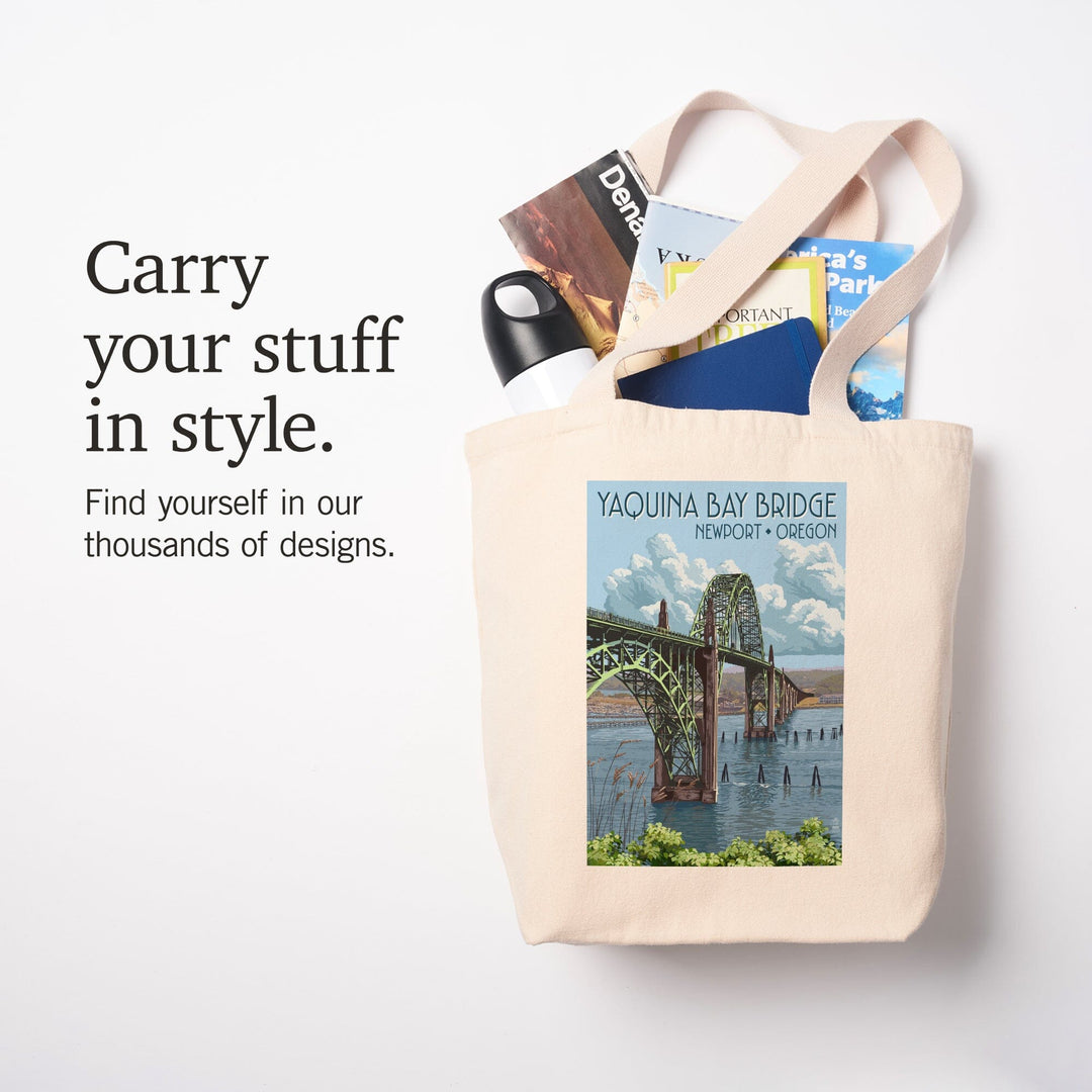 Newport, Oregon, Yaquina Bay Bridge, Illustration, Tote Bag Totes Lantern Press 
