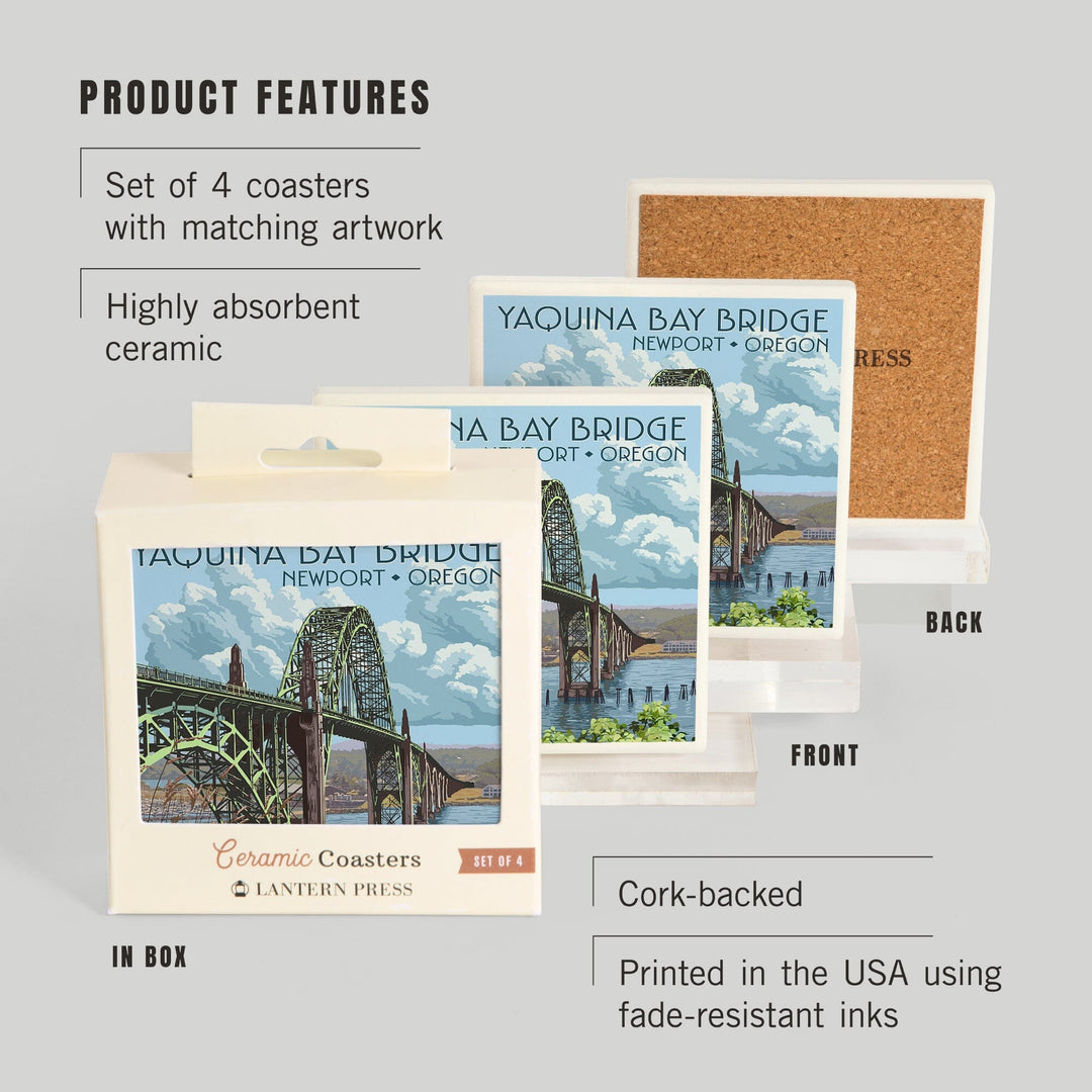 Newport, Oregon, Yaquina Bay Bridge, Lantern Press Artwork, Coaster Set Coasters Lantern Press 