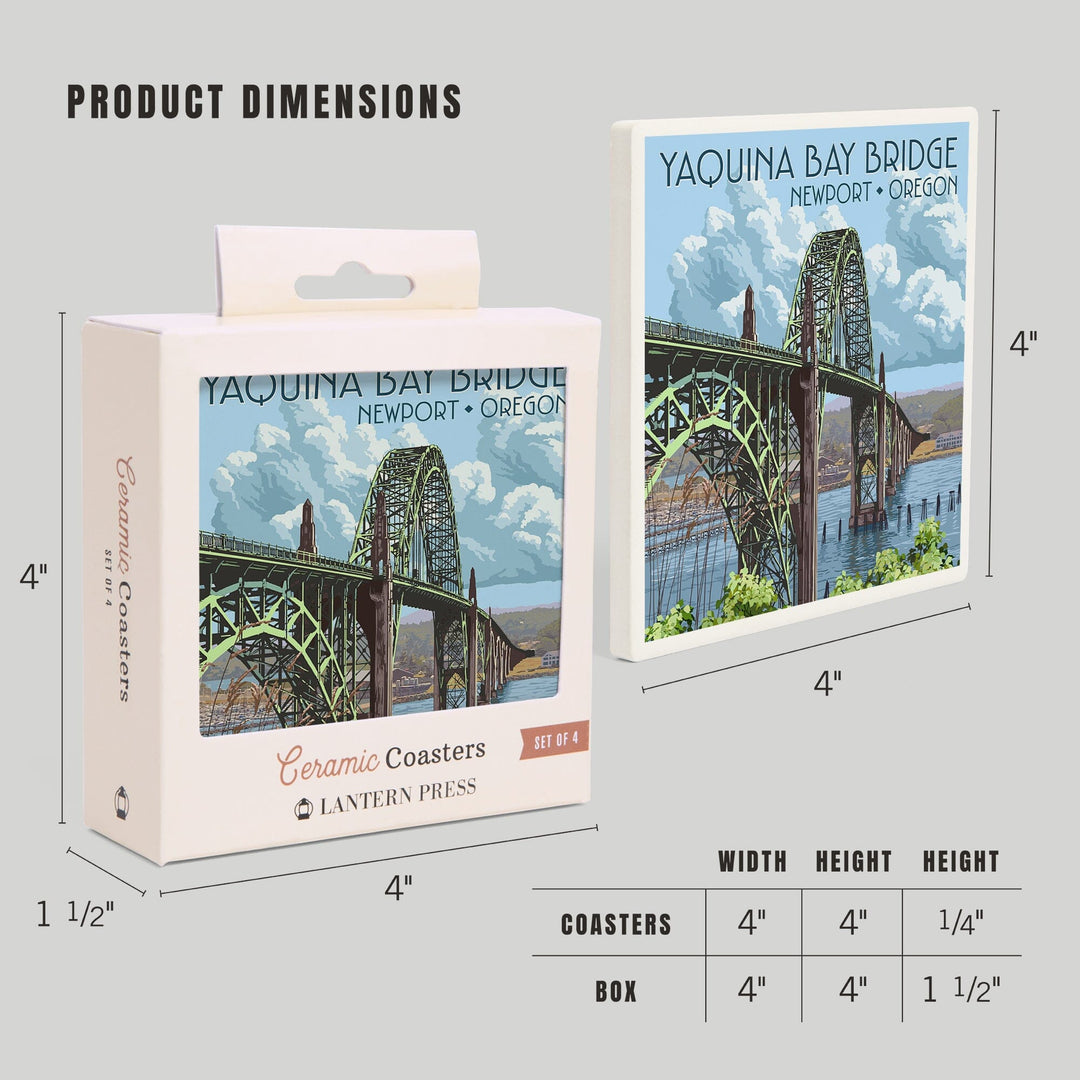 Newport, Oregon, Yaquina Bay Bridge, Lantern Press Artwork, Coaster Set Coasters Lantern Press 