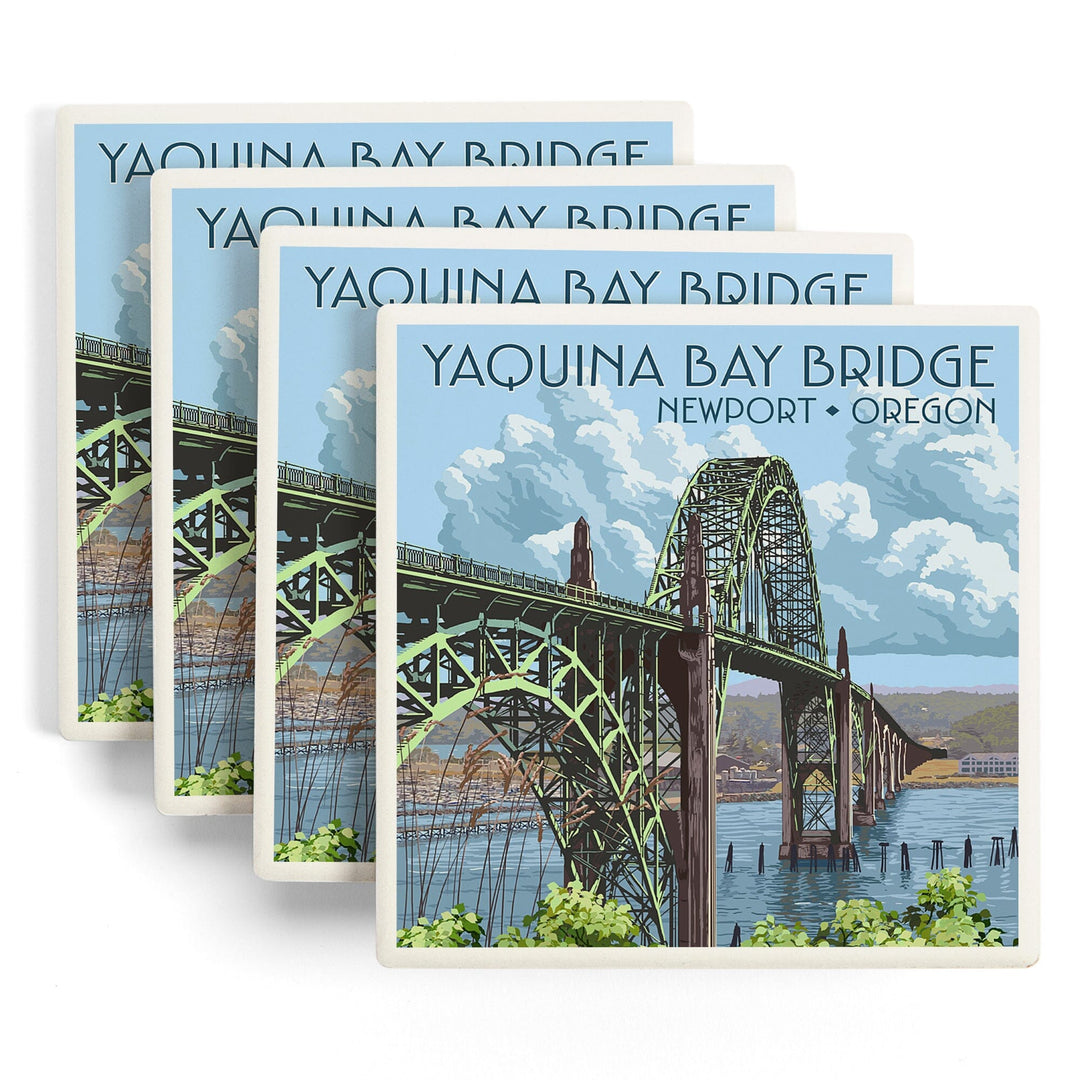 Newport, Oregon, Yaquina Bay Bridge, Lantern Press Artwork, Coaster Set Coasters Lantern Press 