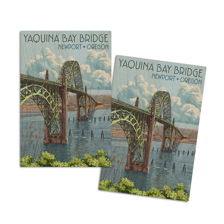Newport, Oregon, Yaquina Bay Bridge, Lantern Press Artwork, Wood Signs and Postcards Wood Lantern Press 4x6 Wood Postcard Set 