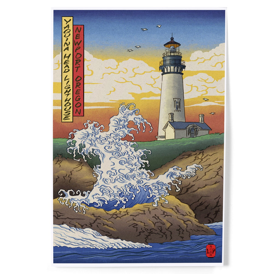 Newport, Oregon, Yaquina Head Lighthouse Woodblock, Art & Giclee Prints Art Lantern Press 