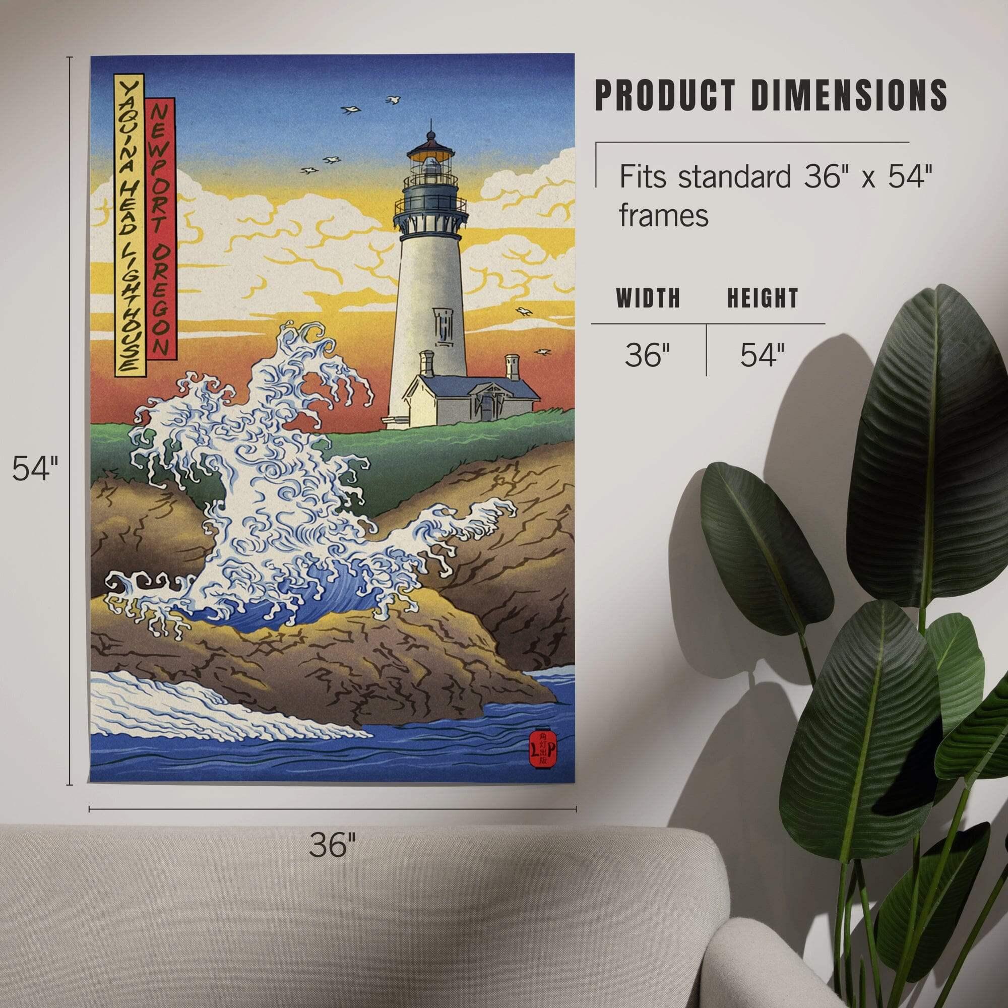 Newport, Oregon, Yaquina Head Lighthouse Woodblock art prints