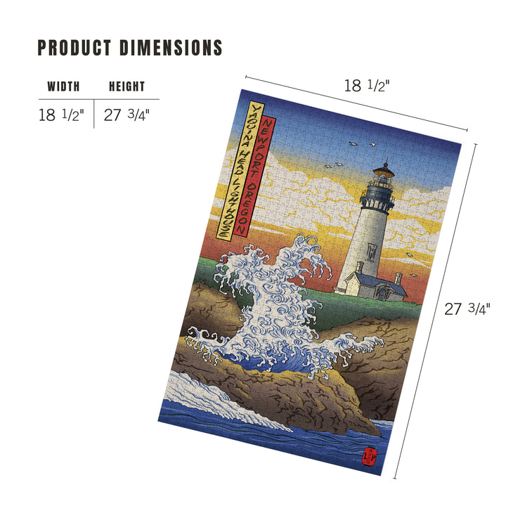 Newport, Oregon, Yaquina Head Lighthouse Woodblock, Jigsaw Puzzle Puzzle Lantern Press 