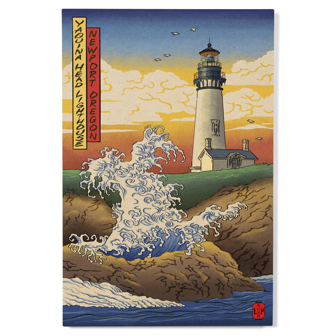 Newport, Oregon, Yaquina Head Lighthouse Woodblock, Lantern Press Poster, Wood Signs and Postcards Wood Lantern Press 