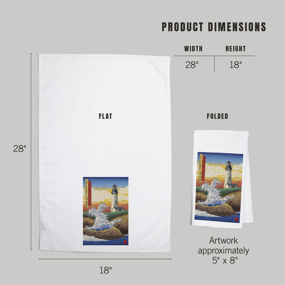 Newport, Oregon, Yaquina Head Lighthouse Woodblock, Organic Cotton Kitchen Tea Towels Kitchen Lantern Press 