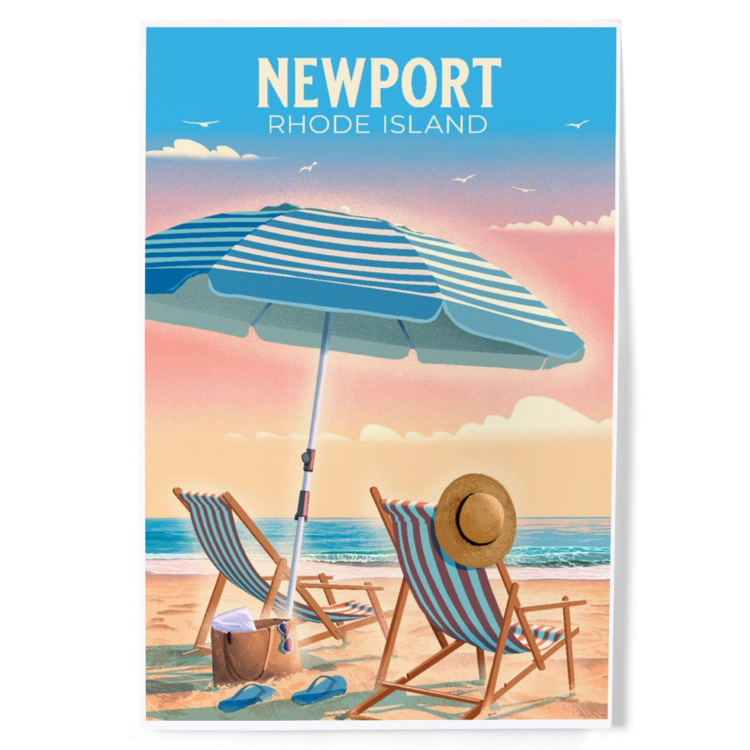 Newport, Rhode Island, Beach Chair and Umbrella, Art & Giclee Prints Art Lantern Press 