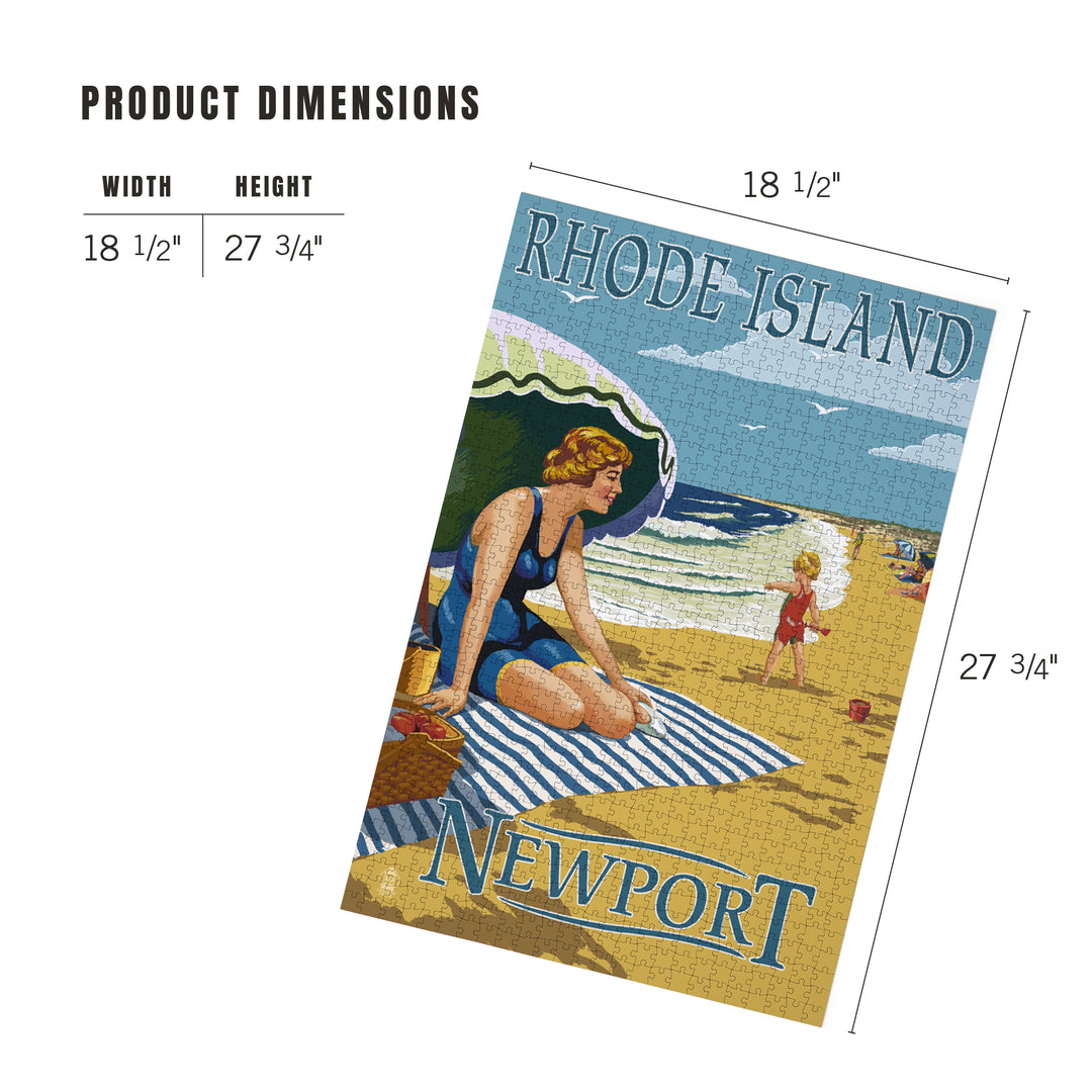 Newport, Rhode Island, Beach Scene, Jigsaw Puzzle Puzzle Lantern Press 