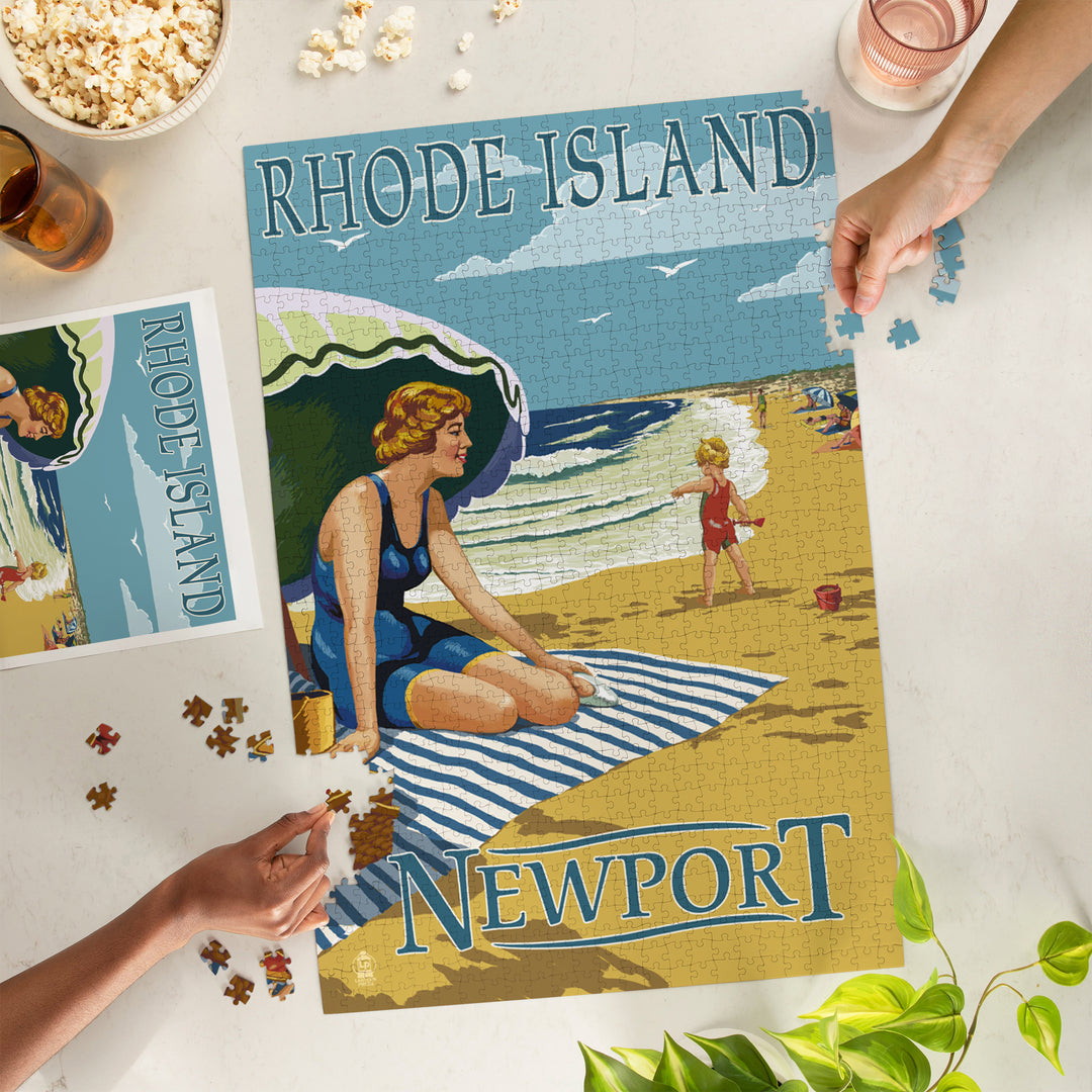 Newport, Rhode Island, Beach Scene, Jigsaw Puzzle Puzzle Lantern Press 