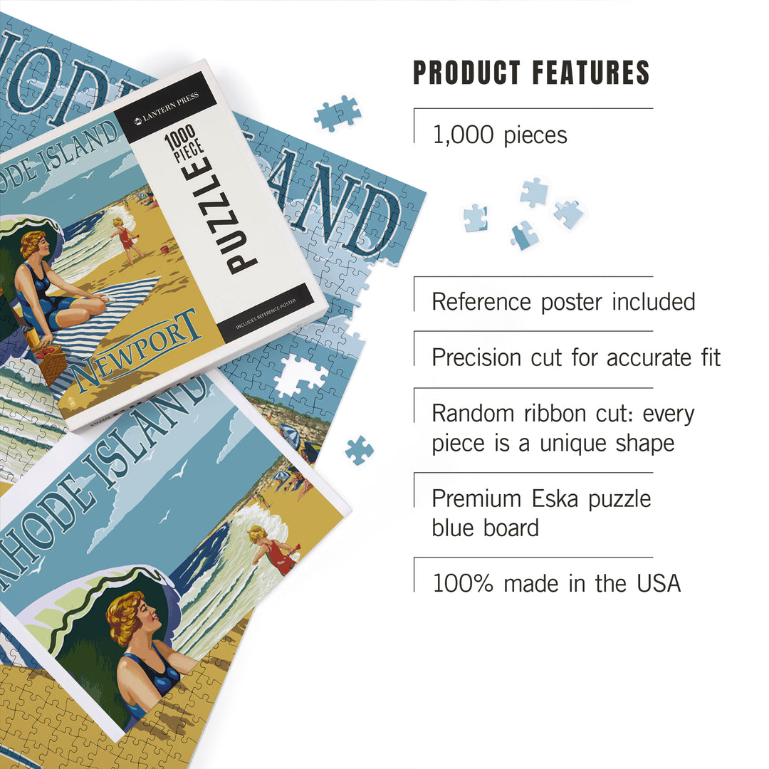 Newport, Rhode Island, Beach Scene, Jigsaw Puzzle Puzzle Lantern Press 