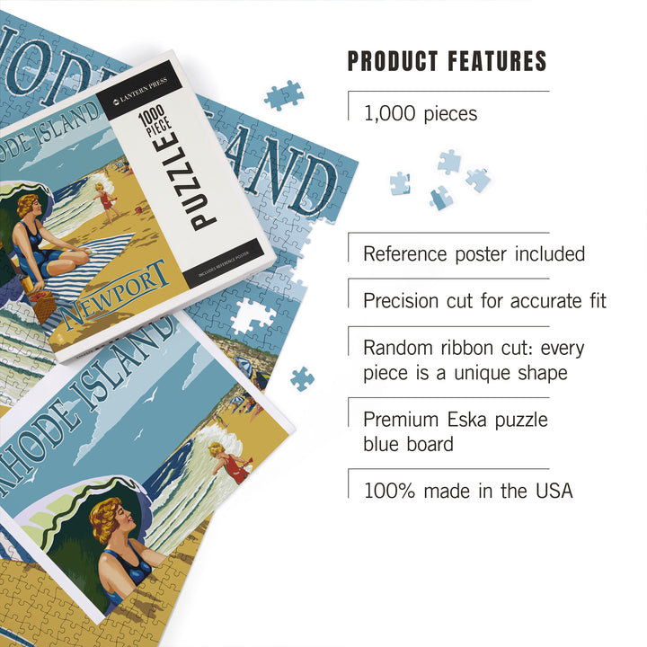 Newport, Rhode Island, Beach Scene, Jigsaw Puzzle Puzzle Lantern Press 