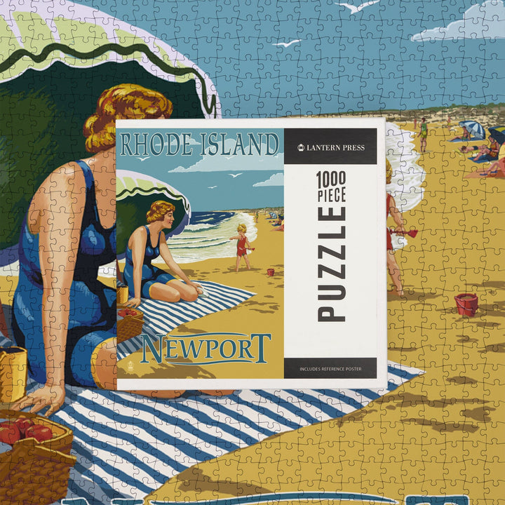 Newport, Rhode Island, Beach Scene, Jigsaw Puzzle Puzzle Lantern Press 