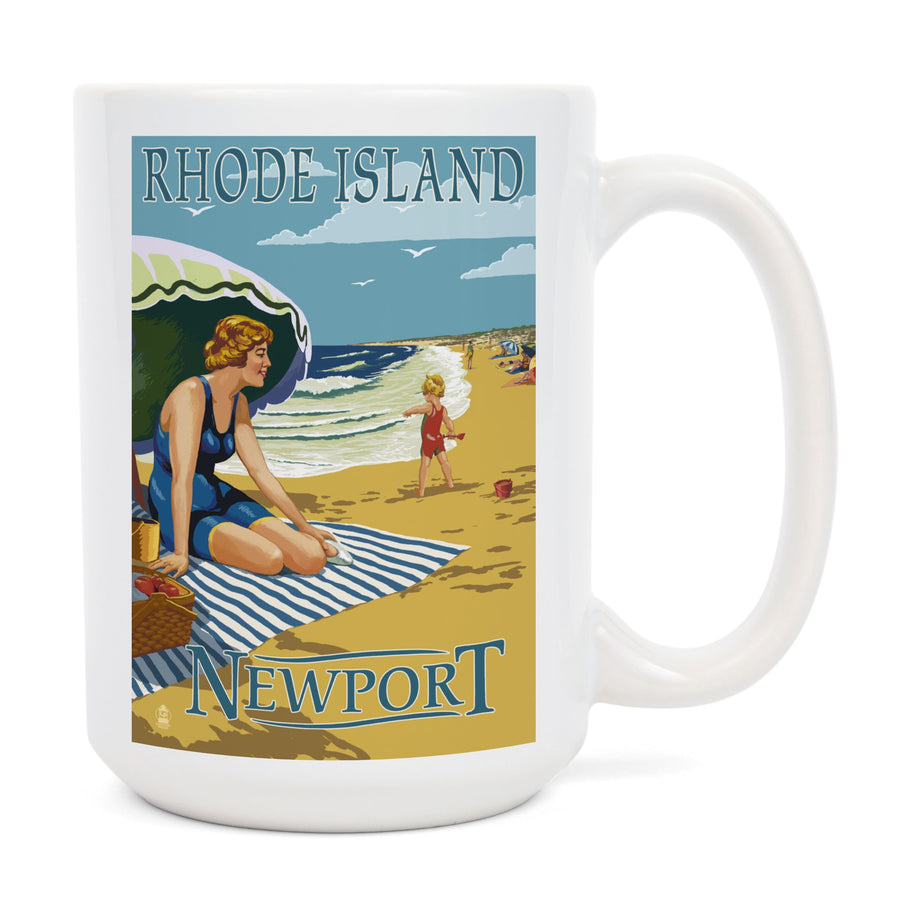 Newport, Rhode Island, Beach Scene, Lantern Press Artwork, Ceramic Mug Mugs Lantern Press 