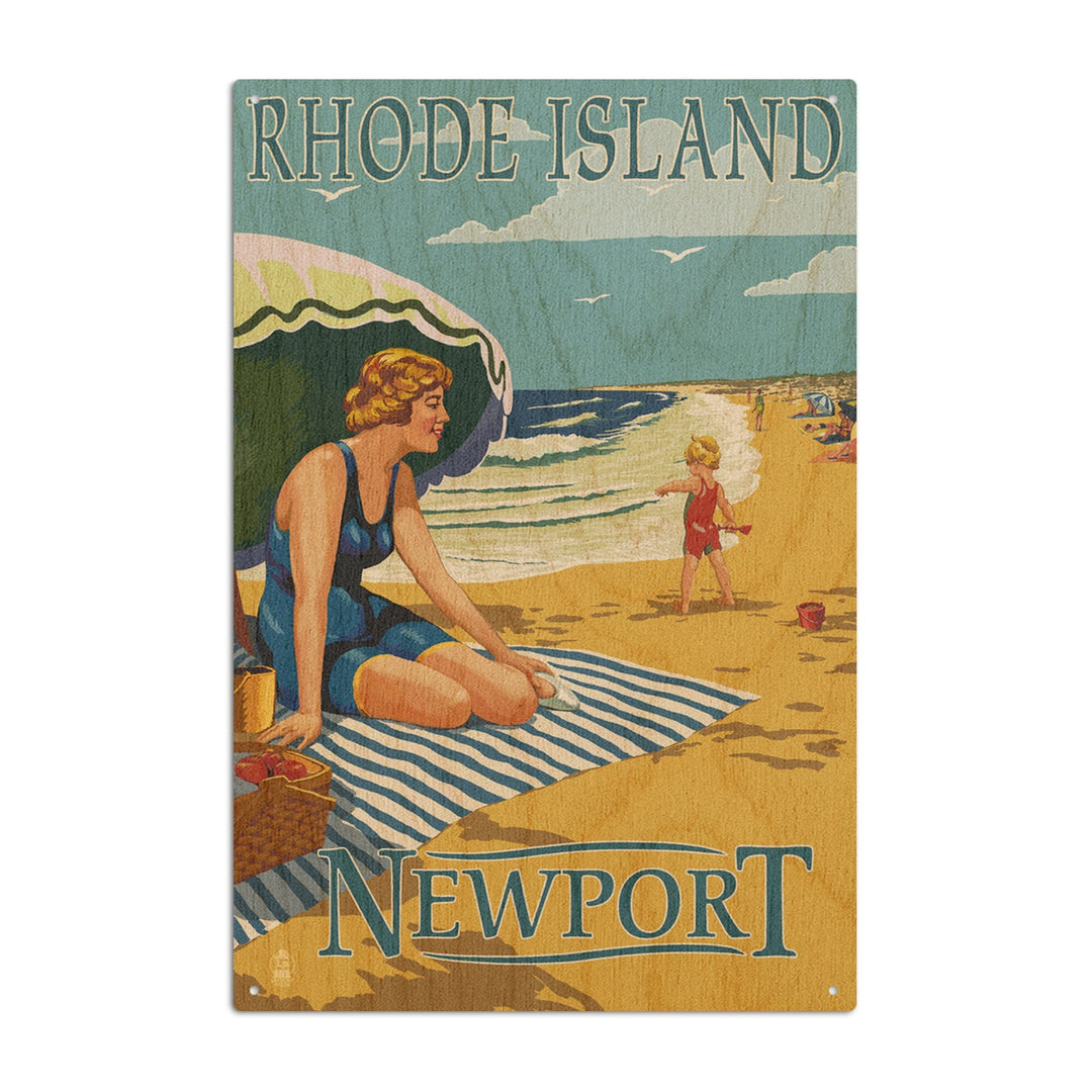 Newport, Rhode Island, Beach Scene, Lantern Press Artwork, Wood Signs and Postcards Wood Lantern Press 10 x 15 Wood Sign 