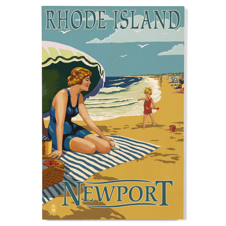 Newport, Rhode Island, Beach Scene, Lantern Press Artwork, Wood Signs and Postcards Wood Lantern Press 