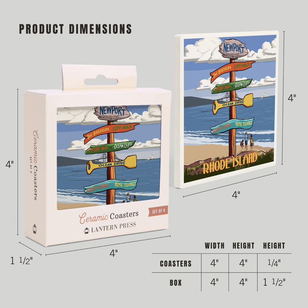 Newport, Rhode Island, Destinations Sign, Coasters Coasters Lantern Press 