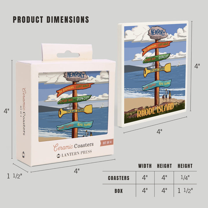 Newport, Rhode Island, Destinations Sign, Coasters Coasters Lantern Press 