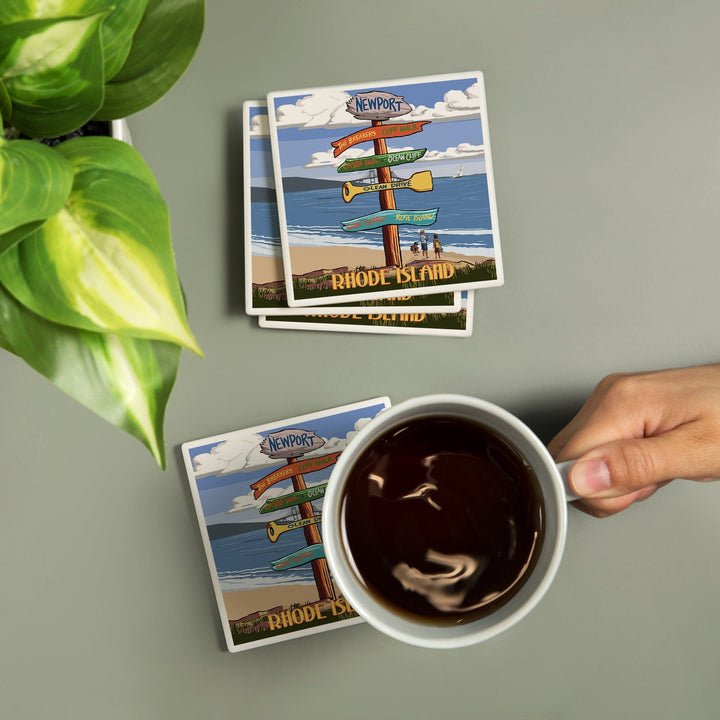 Newport, Rhode Island, Destinations Sign, Coasters Coasters Lantern Press 