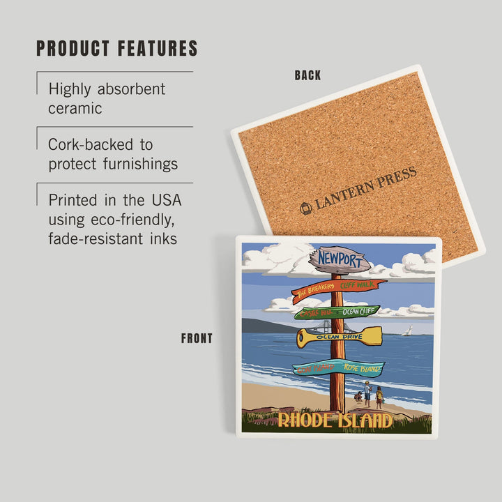 Newport, Rhode Island, Destinations Sign, Coasters Coasters Lantern Press 