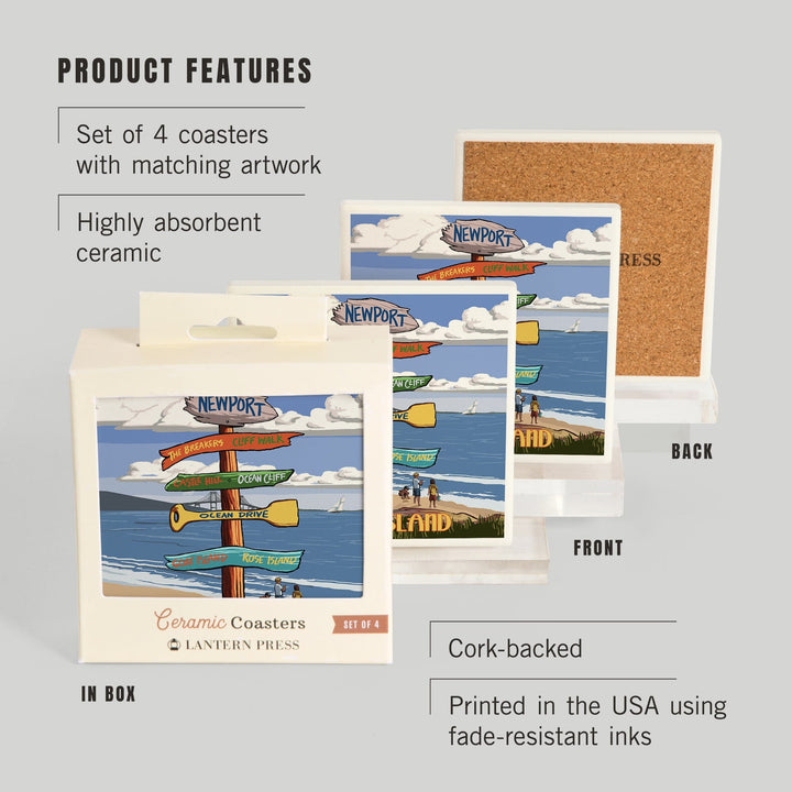 Newport, Rhode Island, Destinations Sign, Coasters Coasters Lantern Press 
