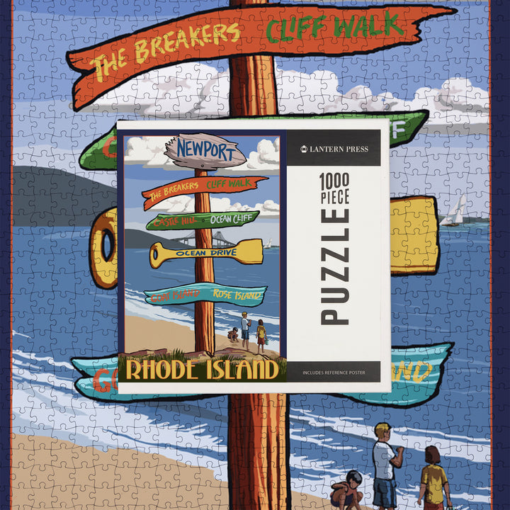 Newport, Rhode Island, Destinations Sign, Jigsaw Puzzle Puzzle Lantern Press 