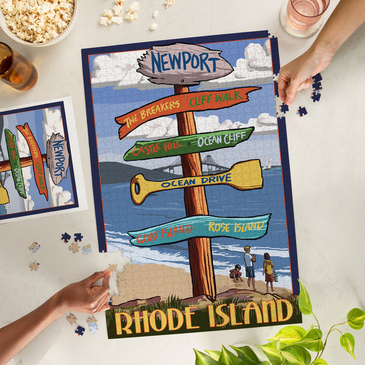 Newport, Rhode Island, Destinations Sign, Jigsaw Puzzle Puzzle Lantern Press 