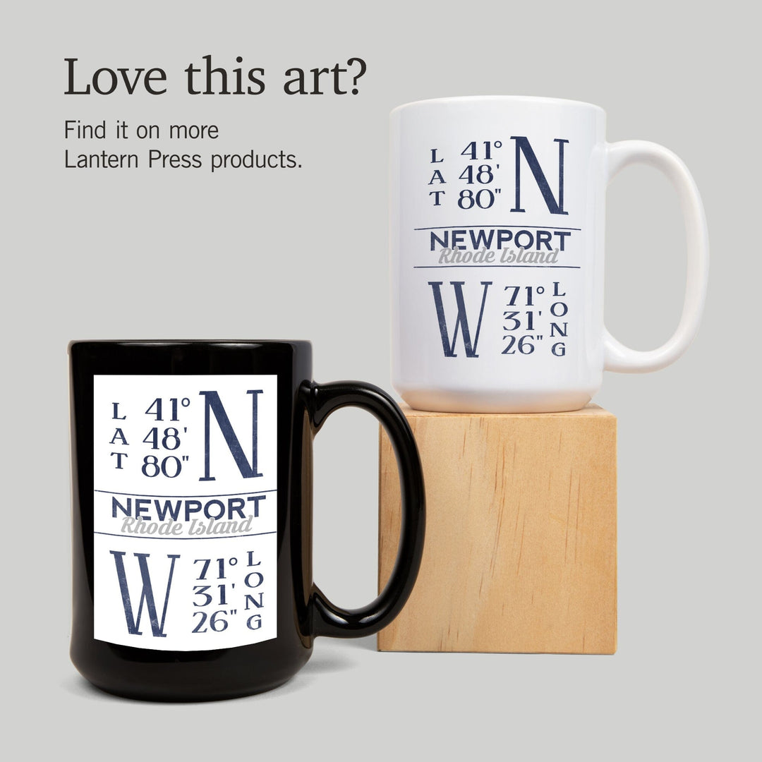 Newport, Rhode Island, Latitude & Longitude (Blue), Lantern Press Artwork, Ceramic Mug Mugs Lantern Press 