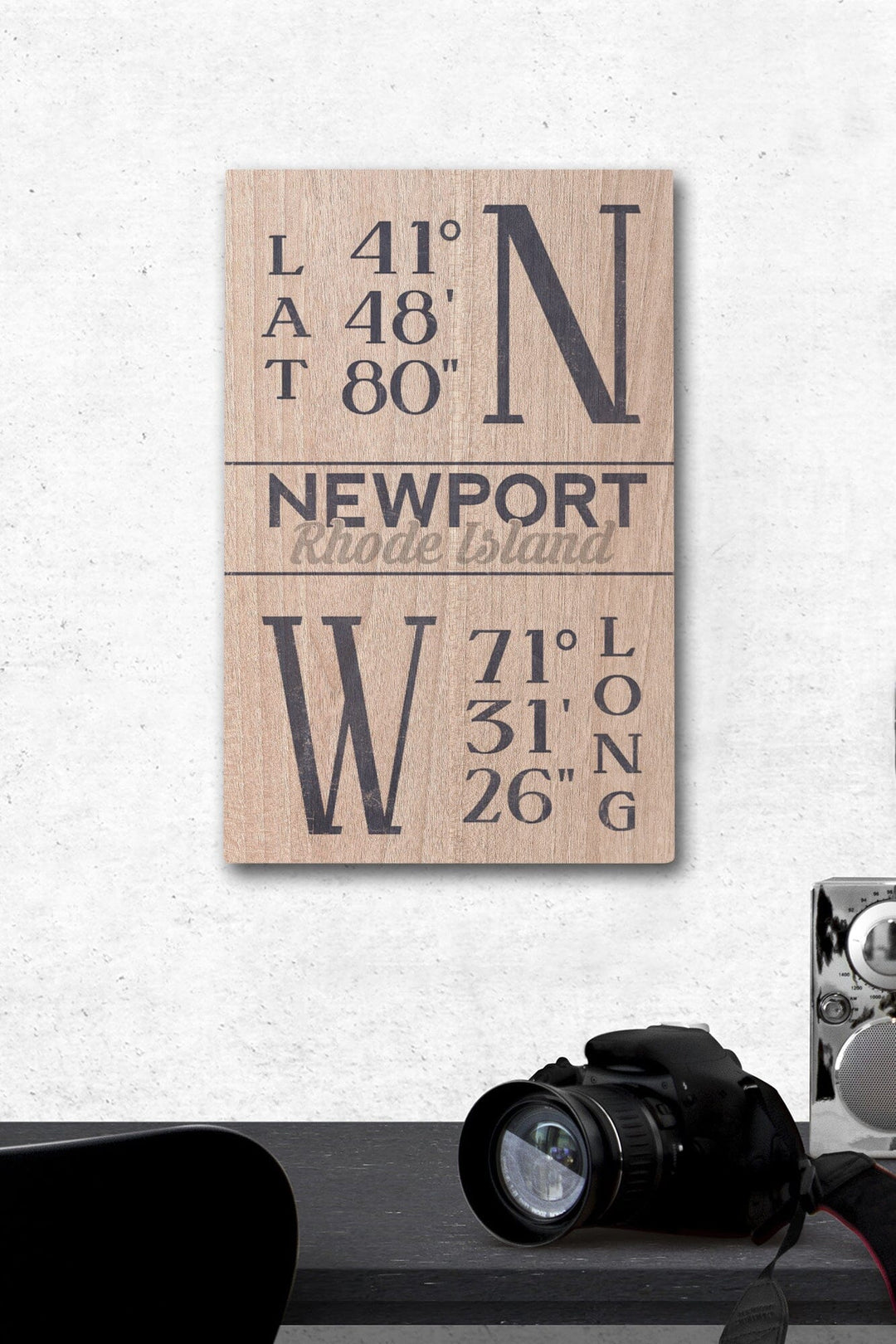 Newport, Rhode Island, Latitude & Longitude (Blue), Lantern Press Artwork, Wood Signs and Postcards Wood Lantern Press 12 x 18 Wood Gallery Print 
