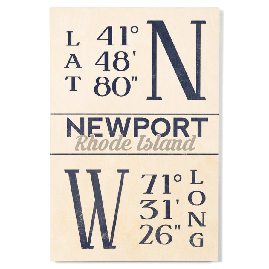 Newport, Rhode Island, Latitude & Longitude (Blue), Lantern Press Artwork, Wood Signs and Postcards Wood Lantern Press 