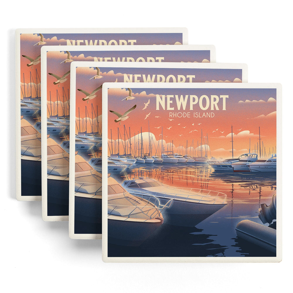 Newport, Rhode Island, Lithograph, Home Sweet Harbor, Boats in Marina, Coasters Coasters Lantern Press 