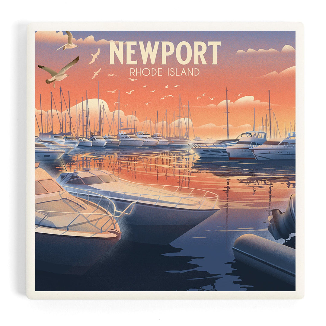 Newport, Rhode Island, Lithograph, Home Sweet Harbor, Boats in Marina, Coasters Coasters Lantern Press 