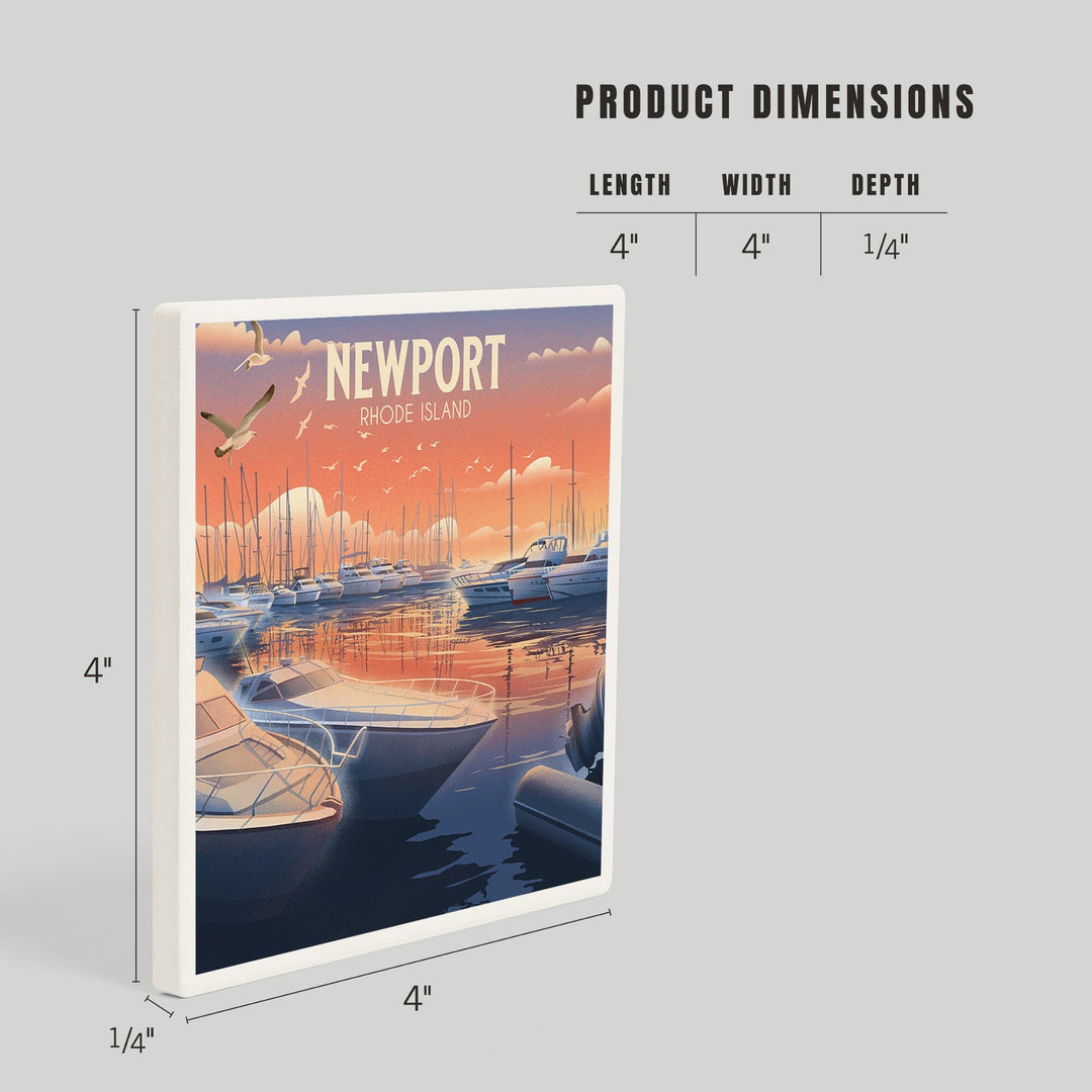 Newport, Rhode Island, Lithograph, Home Sweet Harbor, Boats in Marina, Coasters Coasters Lantern Press 