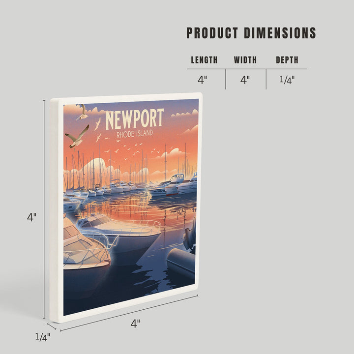 Newport, Rhode Island, Lithograph, Home Sweet Harbor, Boats in Marina, Coasters Coasters Lantern Press 