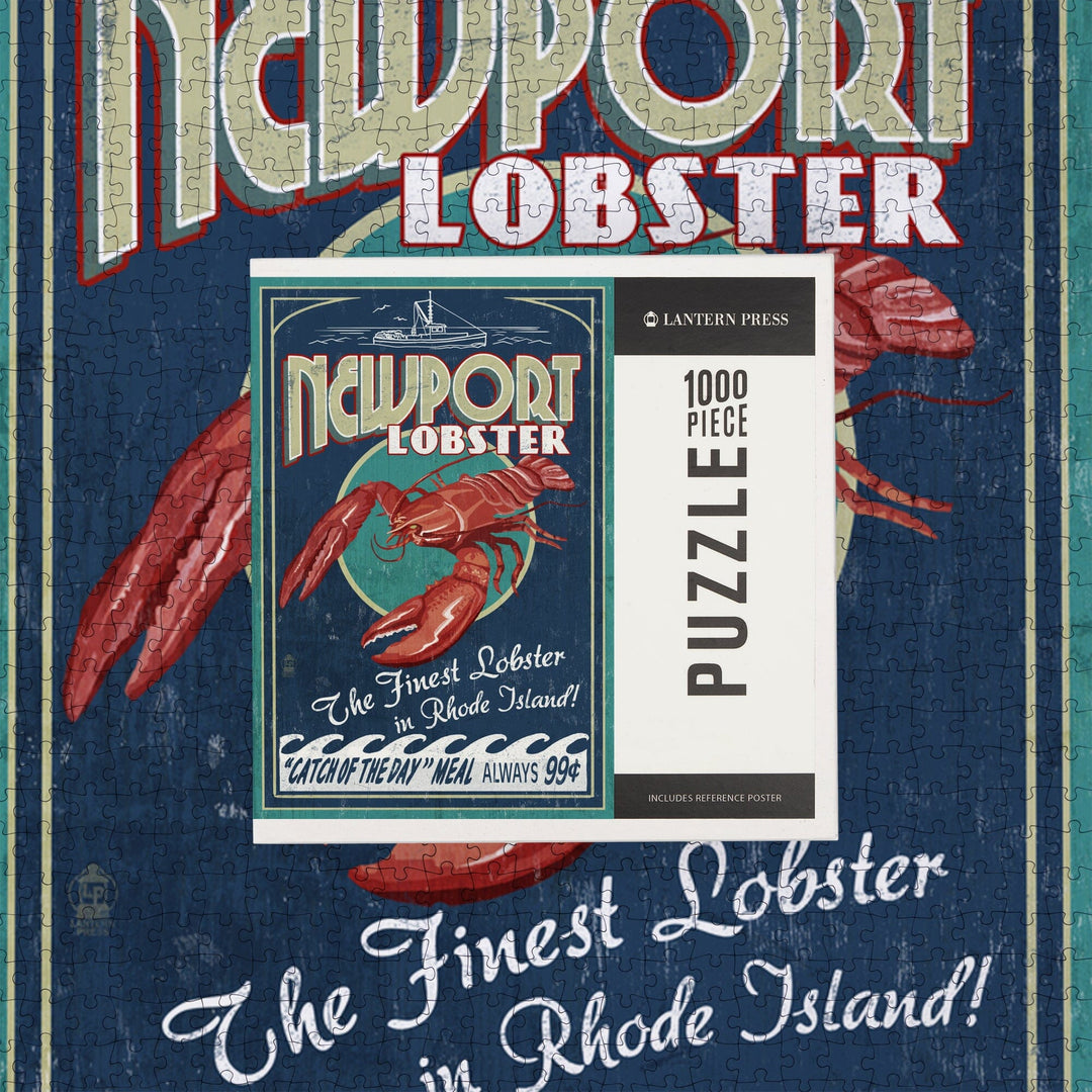 Newport, Rhode Island, Lobster Vintage Sign, Jigsaw Puzzle Puzzle Lantern Press 