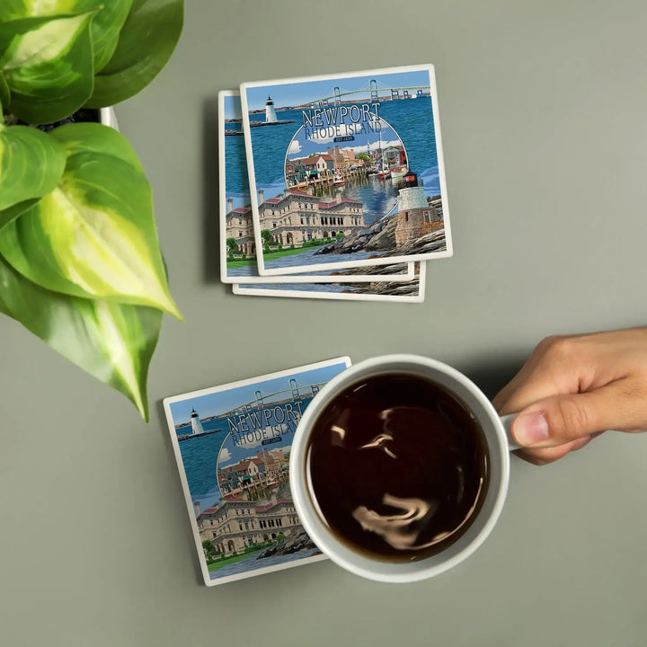 Newport, Rhode Island, Montage Scenes, Coasters Coasters Lantern Press 