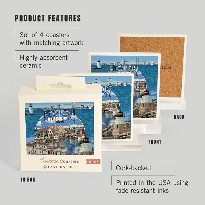 Newport, Rhode Island, Montage Scenes, Coasters Coasters Lantern Press 
