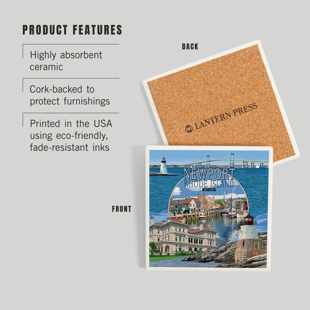 Newport, Rhode Island, Montage Scenes, Coasters Coasters Lantern Press 