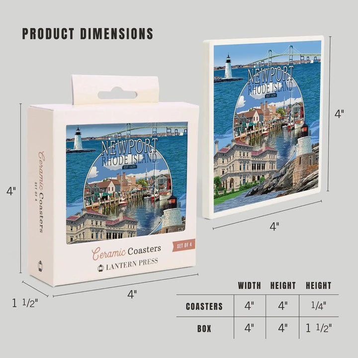 Newport, Rhode Island, Montage Scenes, Coasters Coasters Lantern Press 
