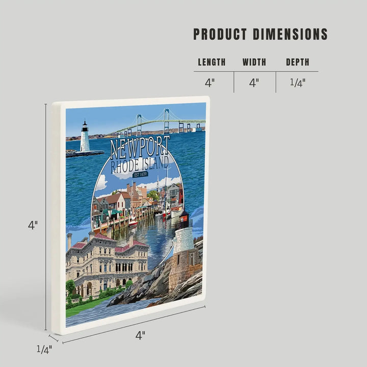 Newport, Rhode Island, Montage Scenes, Coasters Coasters Lantern Press 