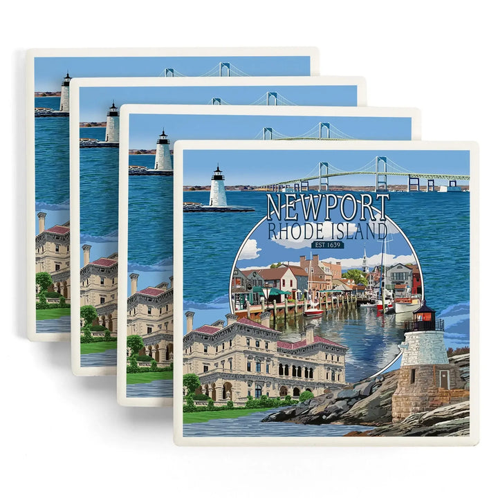 Newport, Rhode Island, Montage Scenes, Coasters Coasters Lantern Press 