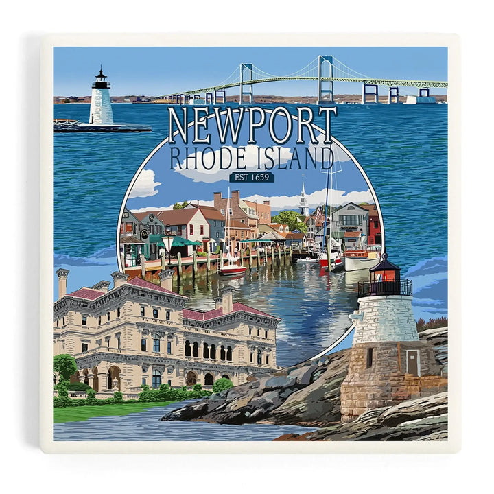 Newport, Rhode Island, Montage Scenes, Coasters Coasters Lantern Press Coaster 