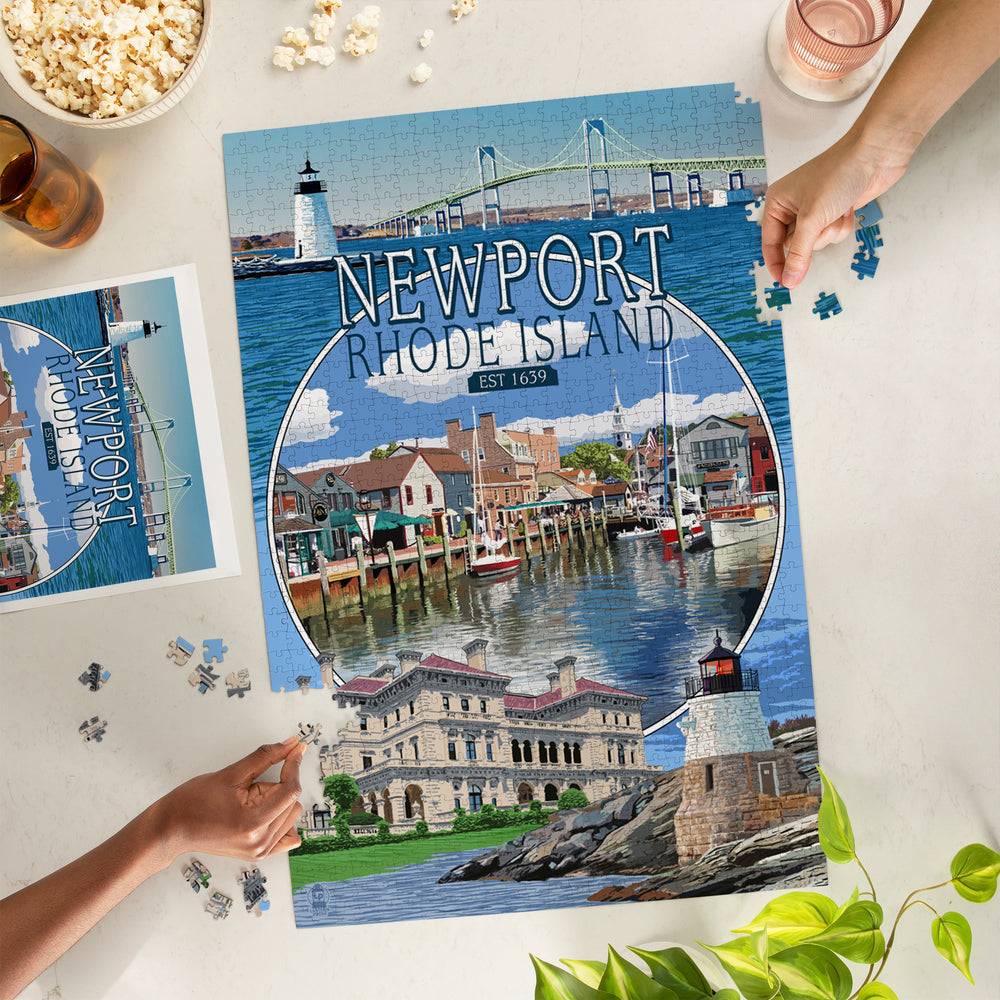 Newport, Rhode Island, Montage Scenes, Jigsaw Puzzle Puzzle Lantern Press 