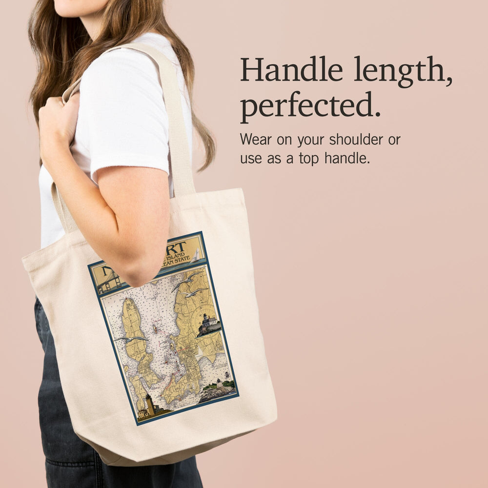 Newport, Rhode Island, Nautical Chart, Tote Bag Totes Lantern Press 