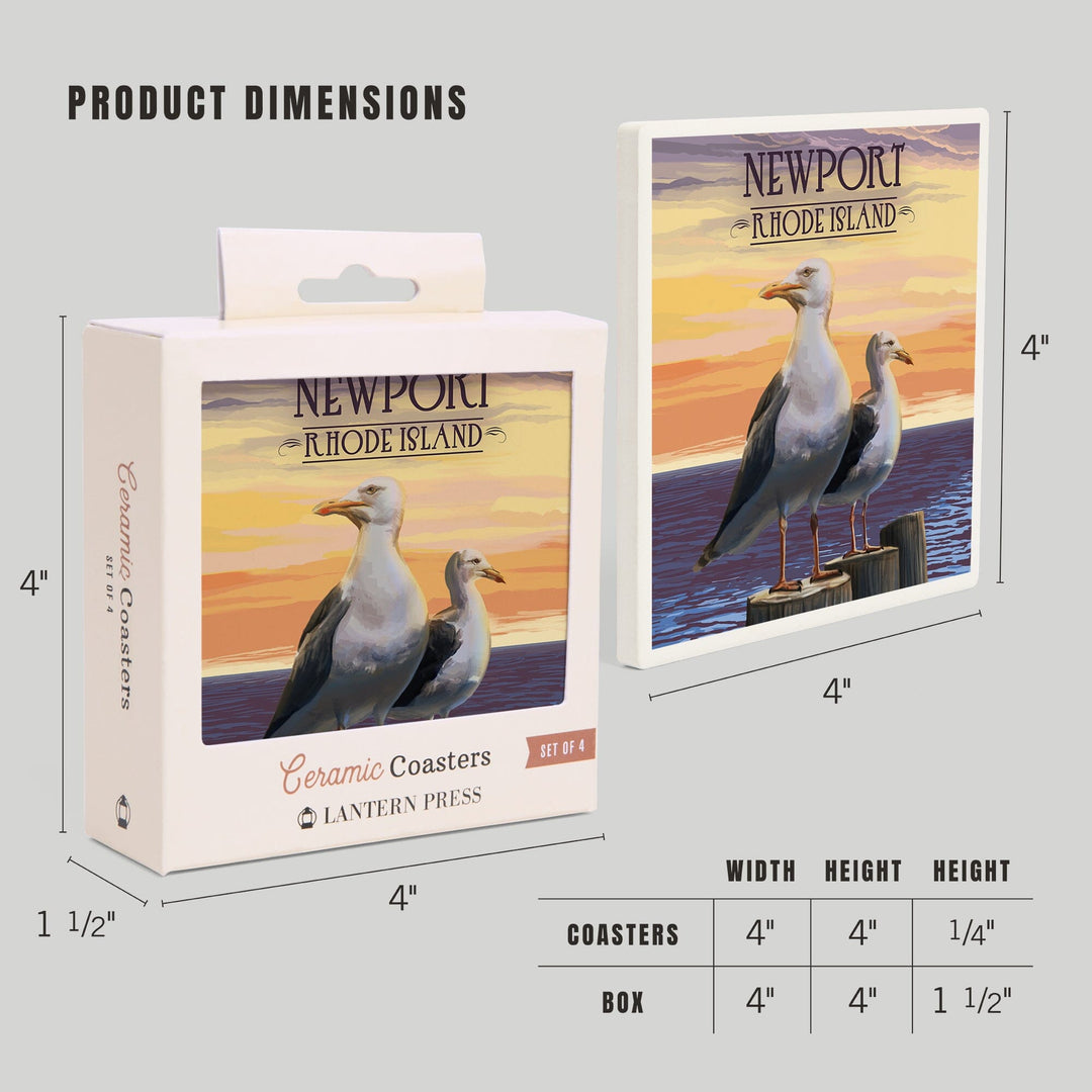 Newport, Rhode Island, Seagulls on Piers, Coasters Coasters Lantern Press 