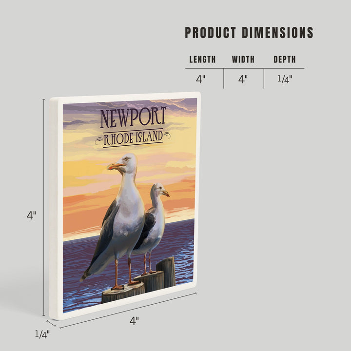 Newport, Rhode Island, Seagulls on Piers, Coasters Coasters Lantern Press 