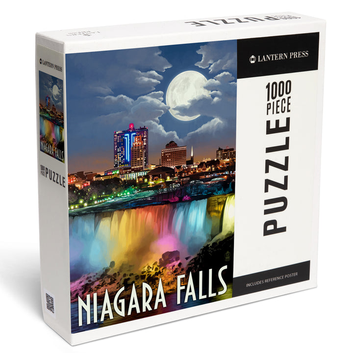 Niagara Falls, New York, American Falls at Night, Jigsaw Puzzle Puzzle Lantern Press 