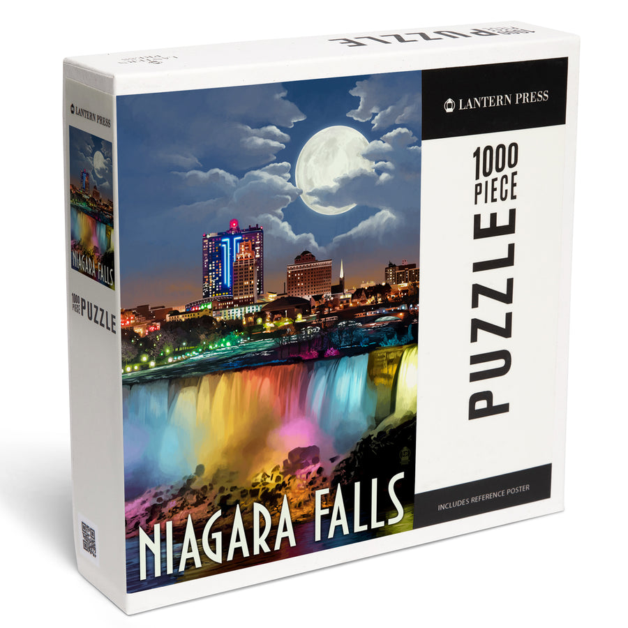 Niagara Falls, New York, American Falls at Night, Jigsaw Puzzle Puzzle Lantern Press 